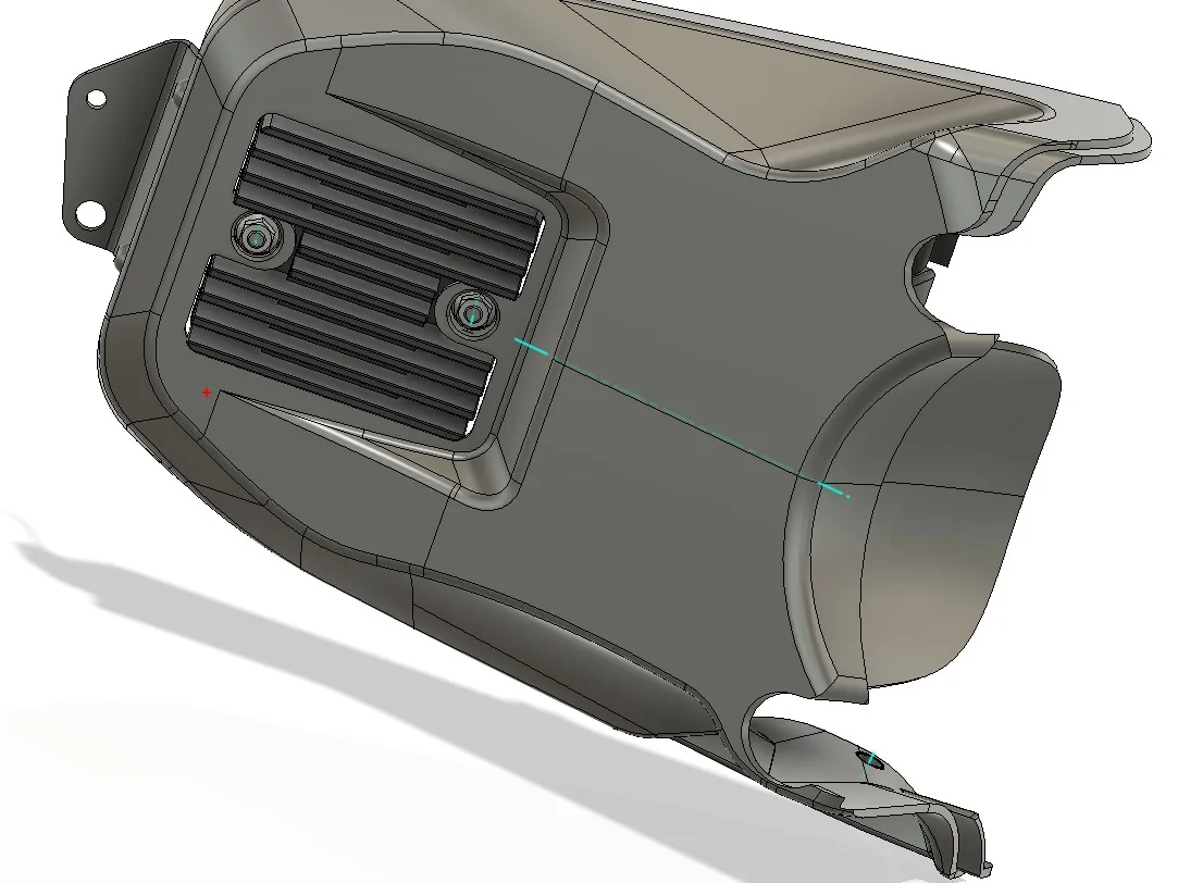CAD of the new under-seat tray with the regulator recess